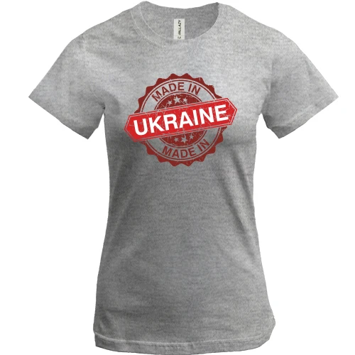 Женская футболка, Серый меланж, с красным штампом «Made in Ukraine»