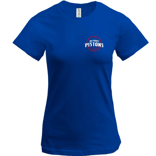 Женская футболка, Синий, Detroit Pistons с красным мячом