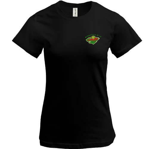 Женская футболка, Черный, с вышитой эмблемой Minnesota Wild