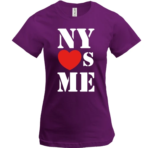 Женская футболка, Фиолетовый, с надписью New york loves me