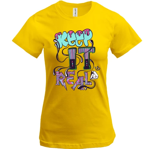 Жіноча футболка, Жовтий, з написом Keep it real