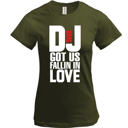 Жіноча футболка, Хакі, з написом DJ got us fallin in love