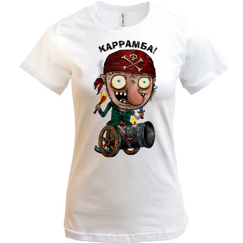 Женская футболка, Белый, с пиратом Каррамба!