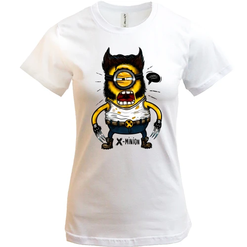 Женская футболка, Белый, c миньоном-росомахой (x-minion)