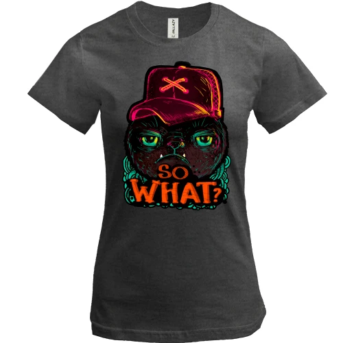 Жіноча футболка, Сірий меланж, з котом So what?