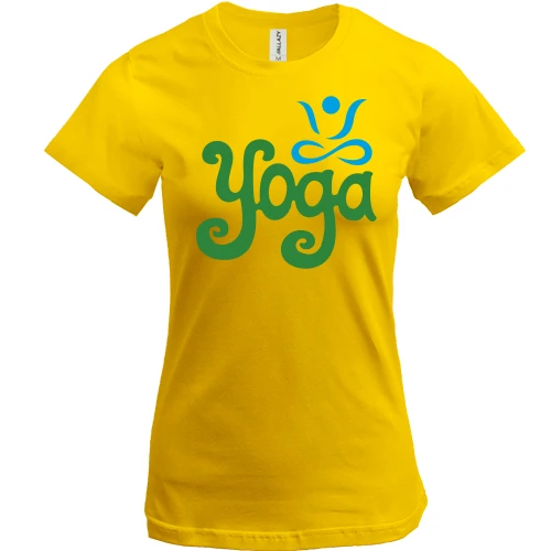Женская футболка, Желтый, с надписью Yoga