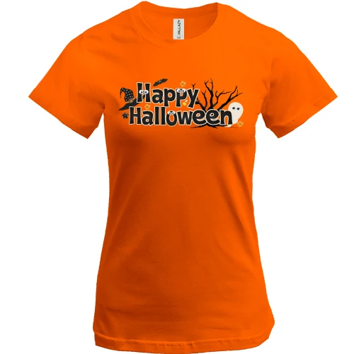 Женская футболка, Оранжевый, с надписью Happy Halloween (2)
