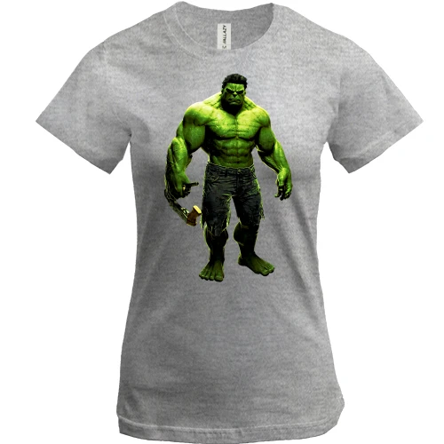 Женская футболка, Серый меланж, с Халком (Hulk)