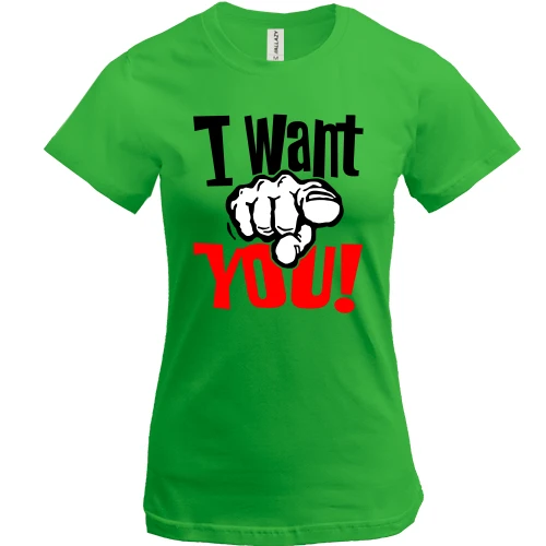 Жіноча футболка, Зелений, з написом I want you