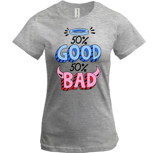 Жіноча футболка, Сірий меланж, на 50% good 50% bad