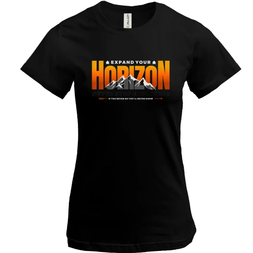Женская футболка, Черный, Explore Your Horizon