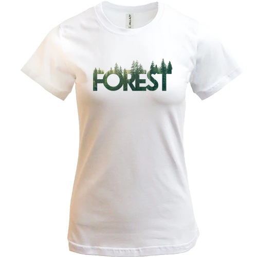 Жіноча футболка, Білий, зі стилізованим написом Ліс (Forest)