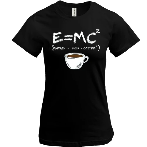 Женская футболка, Черный, E=MC2 (Energy = Milk x Coffee)