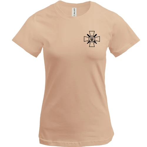 Жіноча футболка, Бежевий, з емблемою Сухопутних військ України