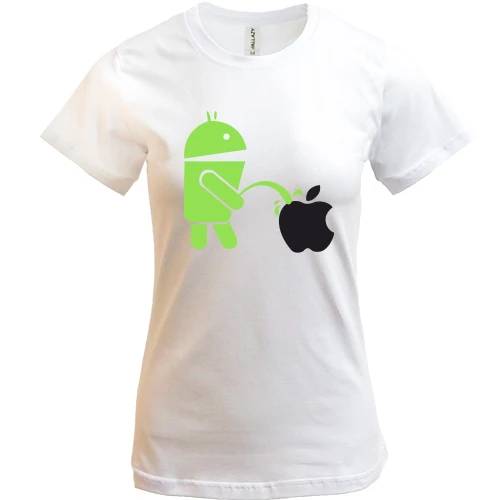 Женская футболка, Синий, Android vs Apple