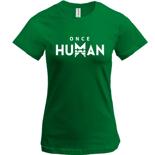 Женская футболка, Зеленый, Once Human с белой эмблемой