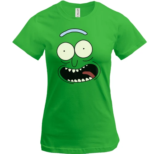 Женская футболка, Зеленый, pickle Rick (рожица)