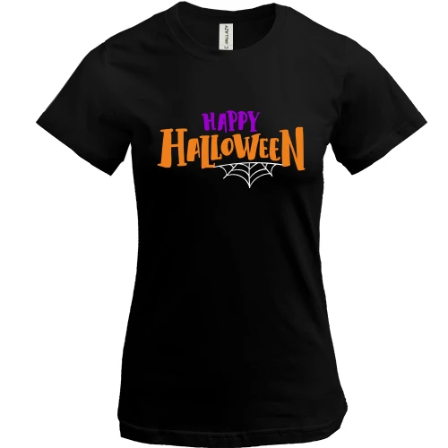Женская футболка, Черный, Happy Halloween (надпись)
