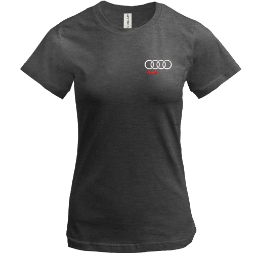 Женская футболка, Серый меланж, с вышитым логотипом Audi