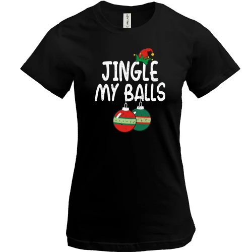 Женская футболка, черный, с новогодними шарами "jingle my balls" 2