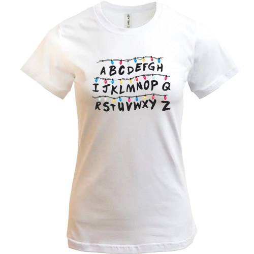 Женская футболка Stranger things alphabet