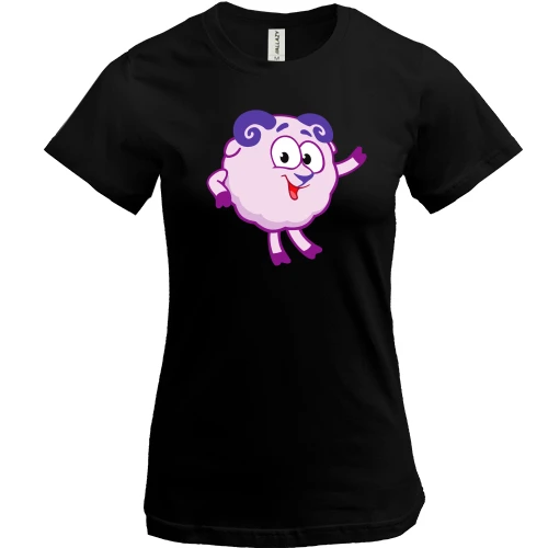 Женская футболка, Черный, со смешариком Бараш
