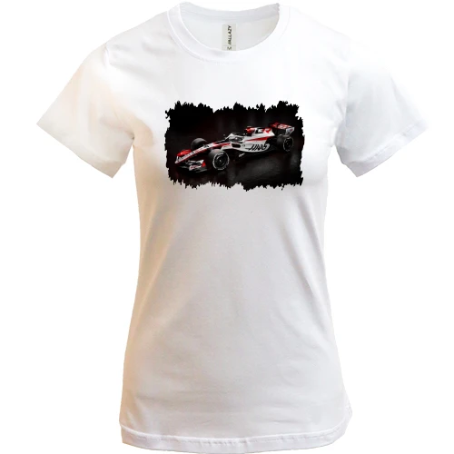 Женская футболка, Белый, Болид HAAS F1