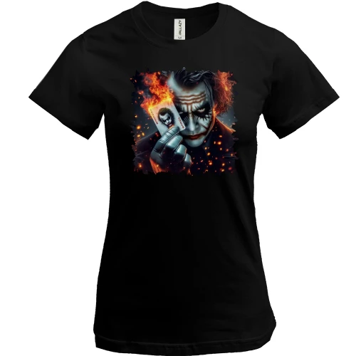 Женская футболка, Черный, Joker (в огне)