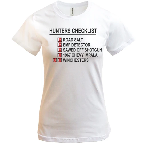 Жіноча футболка, Білий, с принтом Hunters checklist