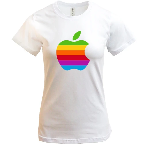 Женская футболка, Белый, Apple (радуга)