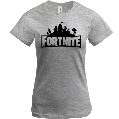 Женская футболка, Серый меланж, с надписью Fortnite