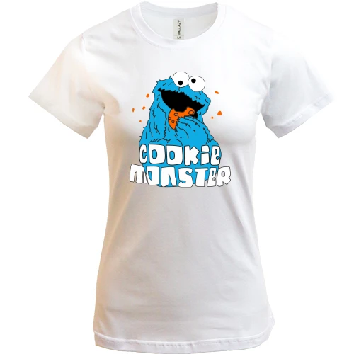 Женская футболка, Синий, Cookie monster ест печеньку