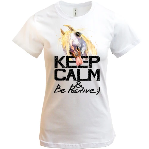 Женская футболка с лошадью Keep calm and be positive