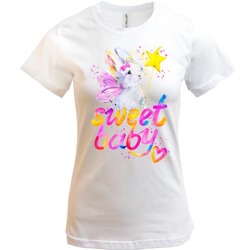 Жіноча футболка, Білий, Sweet baby з зайчиком