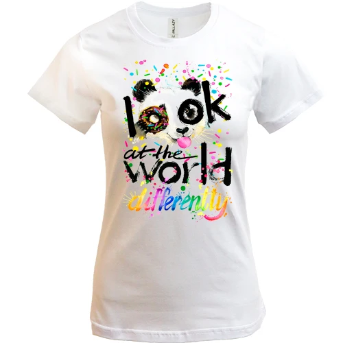 Жіноча футболка Look at the world differently з пандою