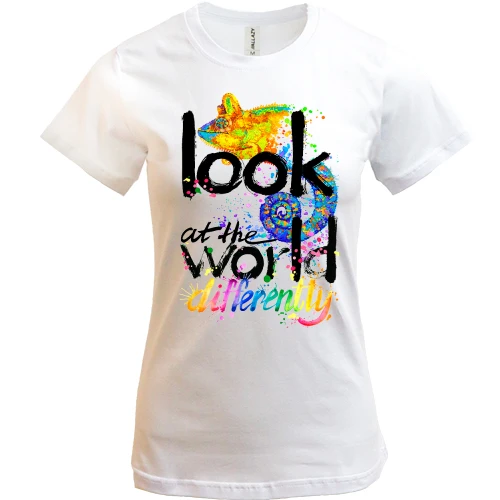 Жіноча футболка Look at the world differently з хамелеоном