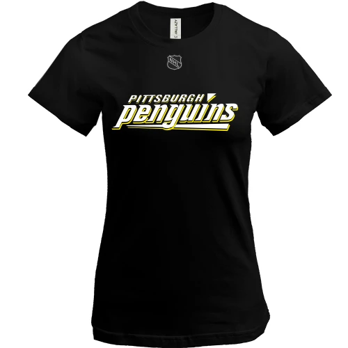 Жіноча футболка, чорний, Pittsburgh Penguins з великим написом і логотипом NHL