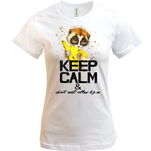 Жіноча футболка Keep calm and do not eat after 6 pm з мавпочкою
