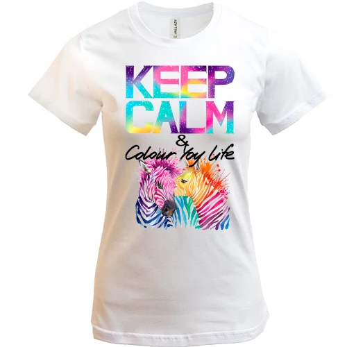 Жіноча футболка Keep calm and colour your life з кольоровими зебрами (2)