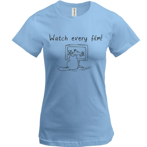 Женская футболка, Синий, Simon's cat - vatch every film!