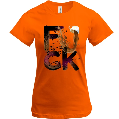 Женская футболка, Оранжевый, с кофе "fuck"
