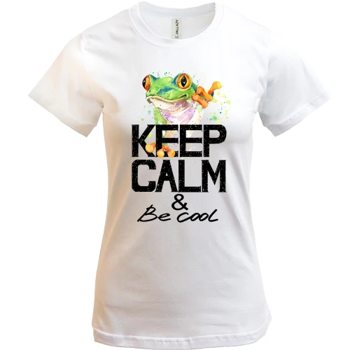 Женская футболка, Белый, с лягушкой Keep calm & be cool