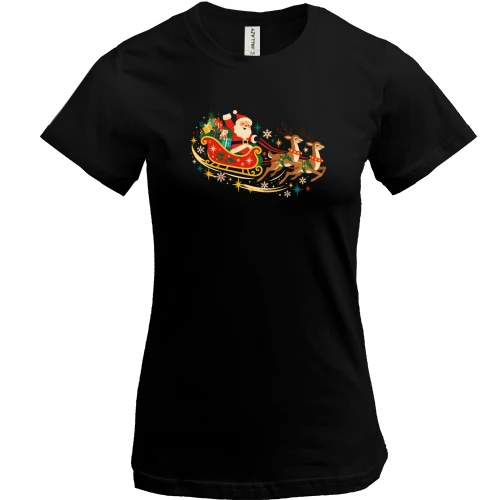 Жіноча футболка із Санта-Клаусом на санчатах