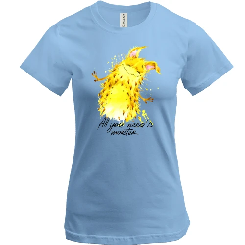 Женская футболка, Синий, с монстром "all you need is monster"