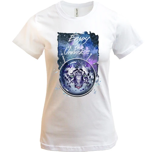 Жіноча футболка, Білий, з тигром "Enjoy the universe"
