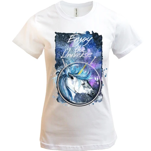 Женская футболка c единорогом "Enjoy the universe"