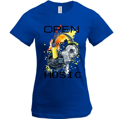 Женская футболка с акварельным принтом «Open your music»