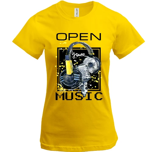 Женская футболка, Желтый, с наушниками Open your music (1)