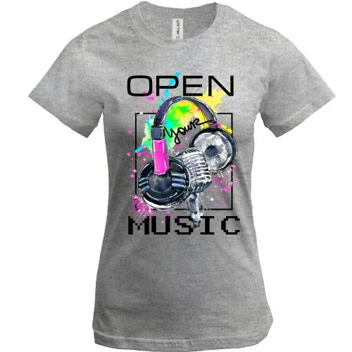 Женская футболка, Синий, с наушниками Open your music (2)
