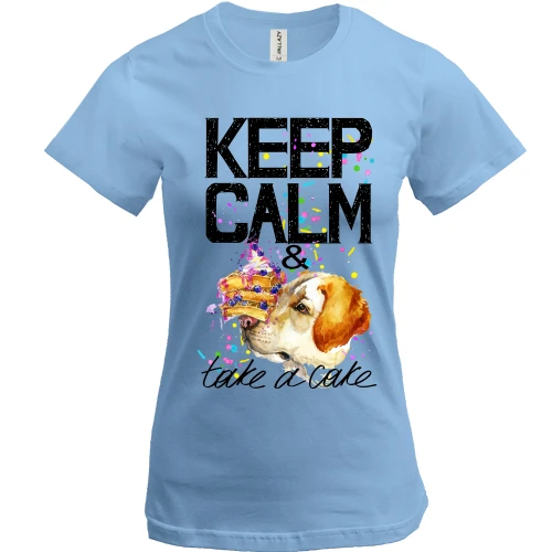 Женская футболка, Синий, с пойнтером "Keep calm & take a cake"